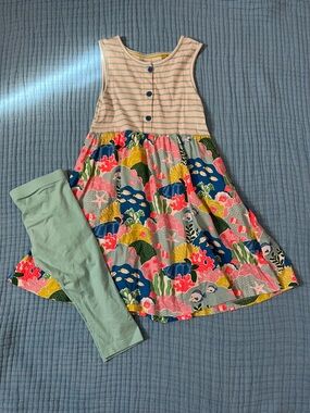 Mini Boden Tank Dress Ocean Coral reef & Aqua Leggings